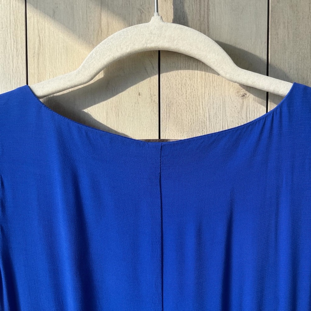 Loft Dress Women's Size Royal Blue Midi Button Front Classic Feminine Flutter - Picture 10 of 11